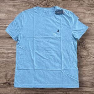 Nautica Men's Large Vista Blue Heather Deck T-Shirt Cotton Blend Logo NWT